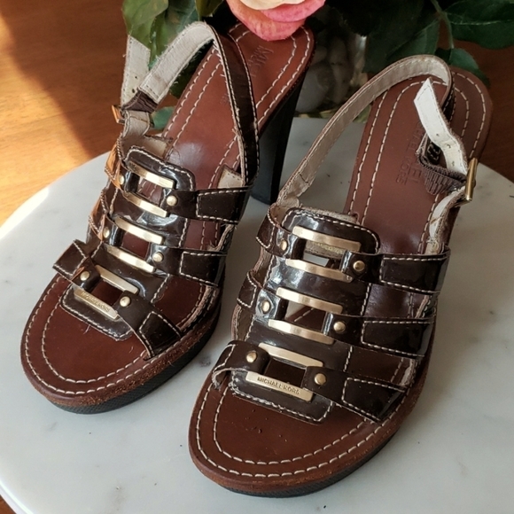 MICHAEL Michael Kors Shoes - Michael Kors Patent Leather Brown Heels 7 Womens